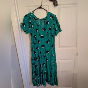Hell Bunny Teal Cat Pattern Dress